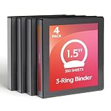 Cardinal Lot de 4 classeurs à 3 anneaux ronds de 3,8 cm, noir, peut contenir 350 feuilles (79519)