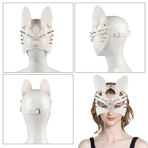 Women Cat Leather Mask Half Face Eyemask Punk Mask Halloween Fancy Dress Eyewear Mysterious Venetian Costume with Tassels for Carnival Night Club Dance Party Makeup Props - Image 3