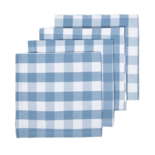 HOMESCAPES Serviette de Table en Tissu à Grands Carreaux Vichy, Lot de 4, Linge de Table en 100% Coton, Bleu, Lavable et hypoallergénique