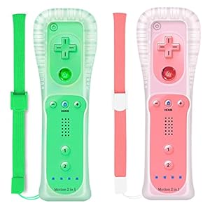 KDYGPDCT Wii Controller 2 Pack, Wii Motion Plus Controller with Built in Motion Plus Compatible with Wii/Wii U Console (Rose Gold + Light Green)