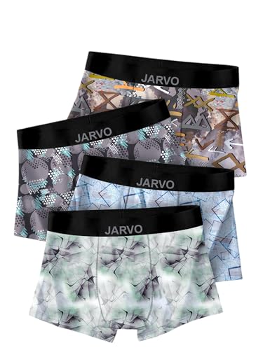 Image of JARVO Men's Extra Thin Elastic Underwear Long Comfortable Ice Silk Breathable Comfort Printed Brief-Boxer-Trunks Imported Material Pack of 4