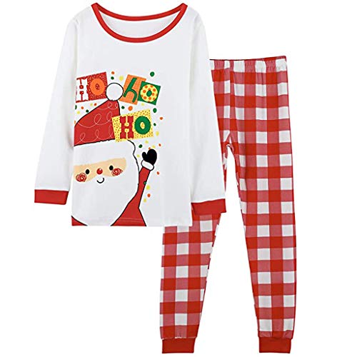 Youmymine Matching Family Pajamas Sets Women Christmas Letter Printed Long Sleeve Tee Red Plaid Pants Xmas Loungewear (White, XL)