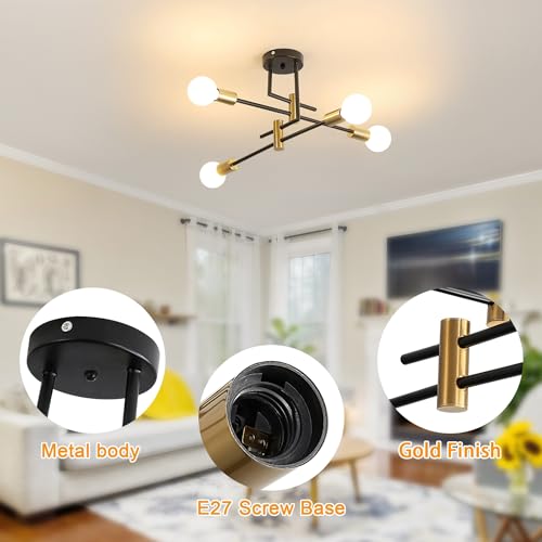 Dorlink Chandelier Light, 4 Lights Industrial Ceiling Light Black with Gold - Image 3