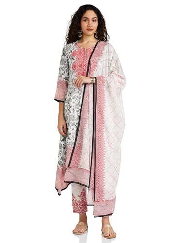 Image of BIBA Women Cotton Straight Printed Kurta Ankle Length Suit Set