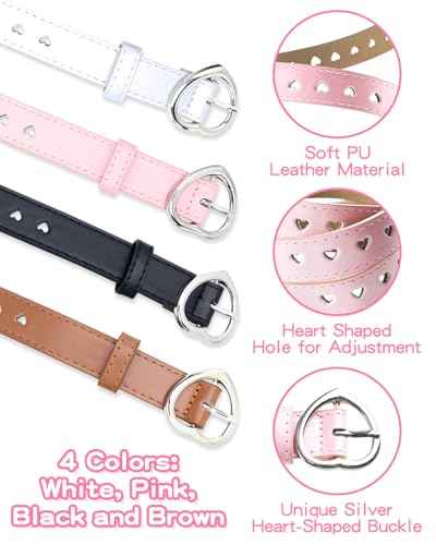 Girls Belt PU Leather Waist Belt with Heart Shaped Metal Buckle for Jeans Dress Pants Youth Adjustable Skinny Belt3
