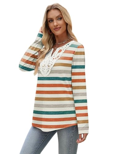 Image of XIEERDUO Boho Tops for Women Blouses Dressy Casual V Neck Long Sleeve Shirts Fall Outfits Trendy Vacation Clothes