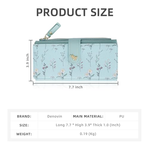Womens Wallet, Cute Ladies Wallets for Women, Large Size Long Wallet with Coin Pouch for ID Cards Cash (Green)2