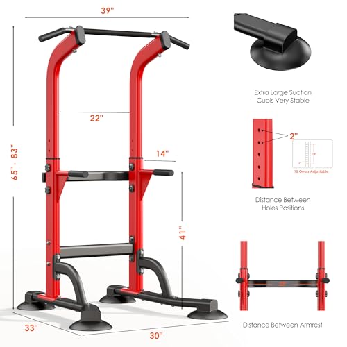 Image of SogesPower Power Tower Dip Station Pull Up Bar for Home Gym Adjustable Height Strength Training Workout Equipment,Pull Up Bar Station