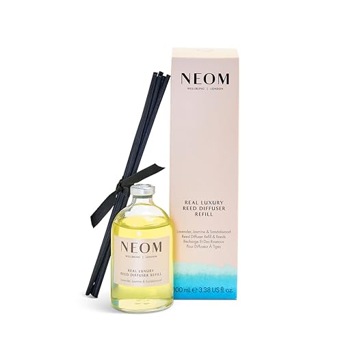 NEOM- Real Luxury Scented Reed Diffuser Refill, 100ml | Lavender, Jasmine & Sandalwood | Essential Oil Aromatherapy Reed Diffuser Refill| Scent to De-Stress - Cosy Home Interiors NEOM- Real Luxury Scented Reed Diffuser Refill, 100ml | Lavender, Jasmine & Sandalwood | Essential Oil Aromatherapy Reed Diffuser Refill| Scent to De-Stress