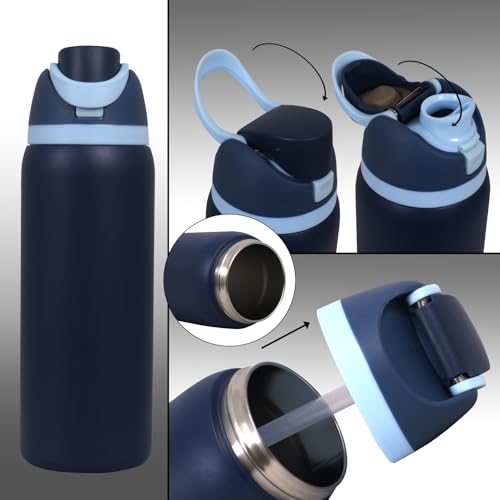 Image of Stainless Steel Water Bottle 32 oz with Flip Lid and Carry Loop (Royal Blue, 960 ml)