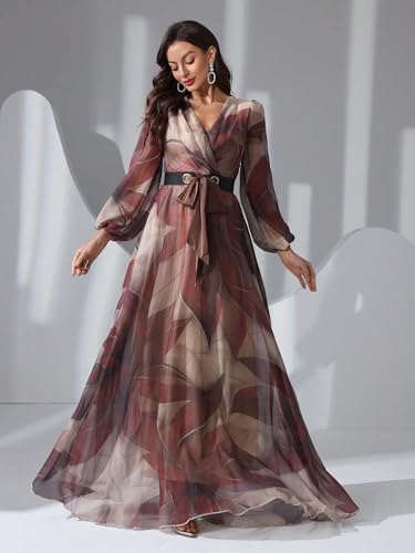 Image of TOLEEN Summer Casual Dresses for Women 2024 Spring Fashion Boho V Neck Long Sleeve Ruffle Floral Print Elegant Maxi Dress