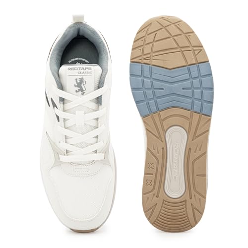 Image of Red Tape Men's Sneakers White Grey Pu Mesh Round Lace-Up