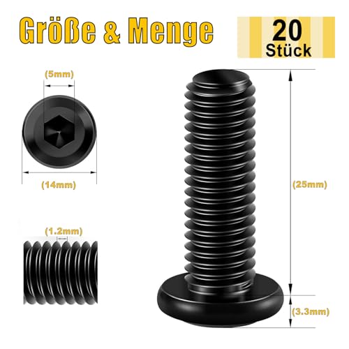 20PCs M8 x 25 Flat Head Screws, Hexagon Socket, Stainless Steel A2 V2A, Full Thread Black Oxide with Hex Key - Image 2
