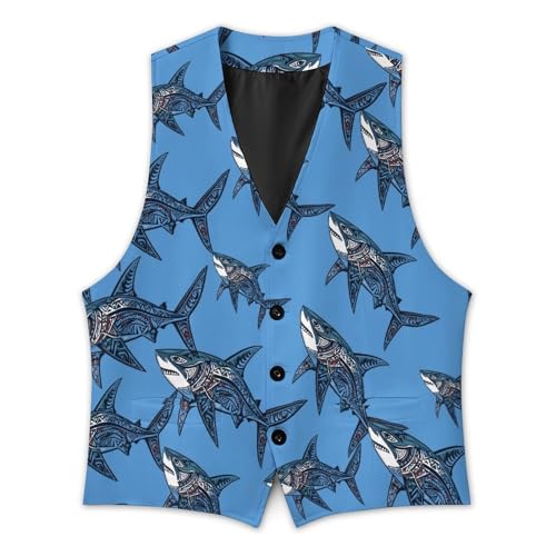 Pattern Shark Trendy Vest Suit for Men V Neck Formal Dress Waistcoat Vests Business Slim Fit2