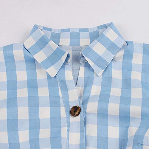 Womens Dresses 1950s Style Vintage Long Sleeves Swing Stretchy Dresses Blue M