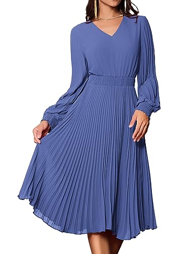 Damen Elegant Langarm Kleid V-Ausschnitt Swing Cocktailkleid A-Linie...