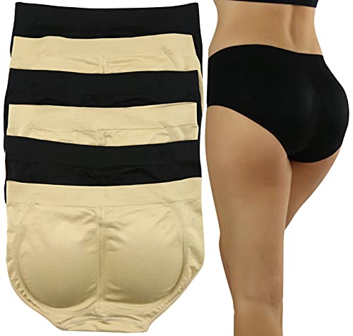 Image of ToBeInStyle Women's 6 Pack Butt Booster Padded Panty Briefs or Boyshorts w /Removable Thick Foam Pads