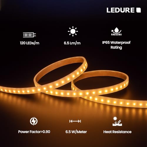 Image of LEDURE Sera 50M LED Rope Light (Pack of 1) Warm White Decorative Strip Light with 120 LEDs /Meter, IP65 Waterproof Flexible Rope for Home, Balcony, Garden, Cove & Festive Decoration