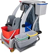 G.I.V. Reinigungswagen Groß – Mit Vertikalpresse, 2x18 L Eimer & 4x6 L Farbeimer (Rot, Gelb, Grün, Blau) – Profi-Wischwagen Für Gewerbe, Industrie & Kliniken