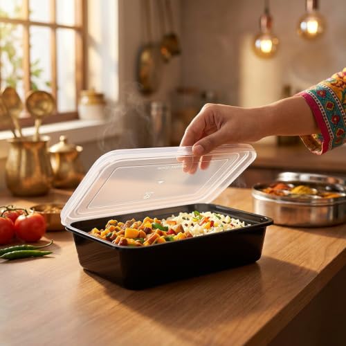 Image of canfinity Premium 750 ml Reusable Food Storage Container with | Lid Pack of 10 Rectangle Plastic Meal Prep & Packing Boxes | Fridge & Microwave Safe | Kitchen Storage Container