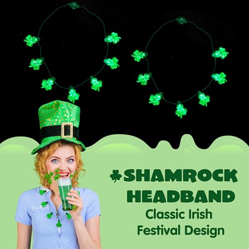 JOYIN 3 PCS St Patrick's Day Light Up Necklaces,Green Shamrock Bulb Necklace for Costume Dressing-up Accessories Saint Patricks Decorations Party Favor Supplies - Image 5