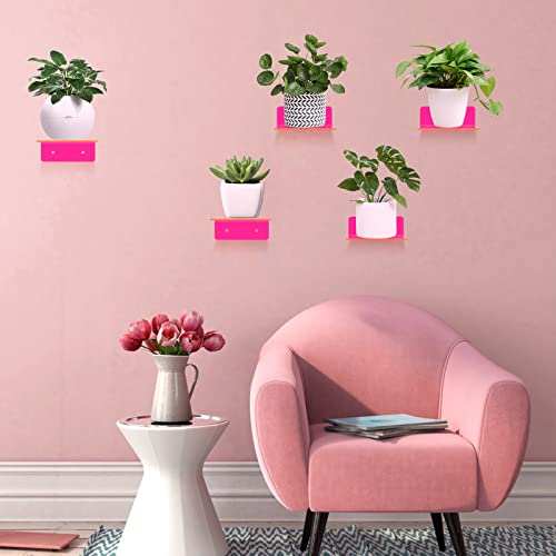 Puzfun 10 Pack Acrylic Floating Shelves For Wall, No Drill Small Wall Shelves For Plants/Speaker/Webcam/Controller, Adhesive Hanging Display Shelf For Bedroom, Bathroom, Office, Living Room(Pink) #TOP5