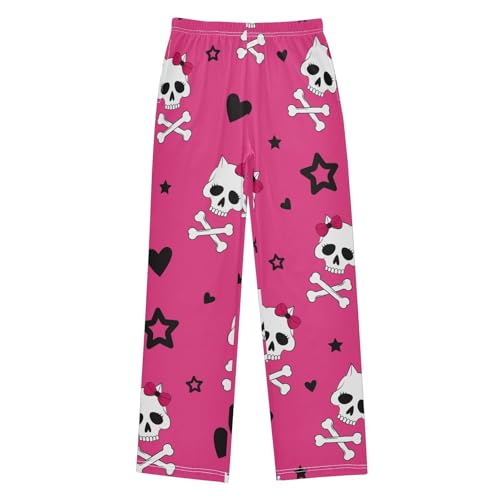Skull and Bow Boys Pants Boys Athletic Pants Long Pant for Boywith Pockets Wide-Leg Size 6-14Y