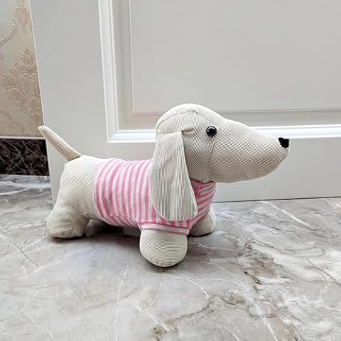 Animal Interior Door Stopper Doorstops Book Stopper Wall Protectors Anti Collision Decorative Dog (Beige with Pink Striped Vest) Cover