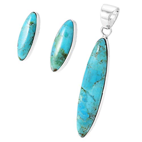 Turquoise Necklace & Earrings Set in Sterling Silver 925 with Genuine Gemstones (Matching Jewelry Set) (Turquoise)2
