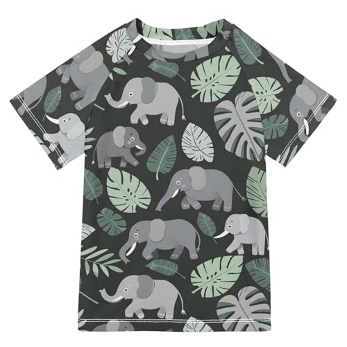 ALAZA Boys Rash Guard Swimming Shirt for Boys Short Sleeve Elephant Dark Gray UPF 50+ 5-6T