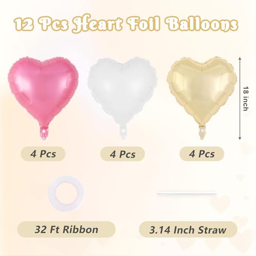 Image of 12 Pcs Colorful Heart Balloons,18 Inch Heart Foil Balloons Love Balloon Valentine Balloon for Birthday Party Wedding Engagement Party Baby Shower Valentine Day Decorations