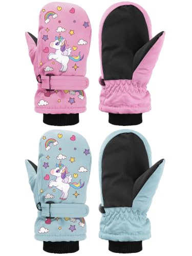 SATINIOR Kids Snow Mittens Ski Gloves Basic 5-8Y 2 Pairs 2Color