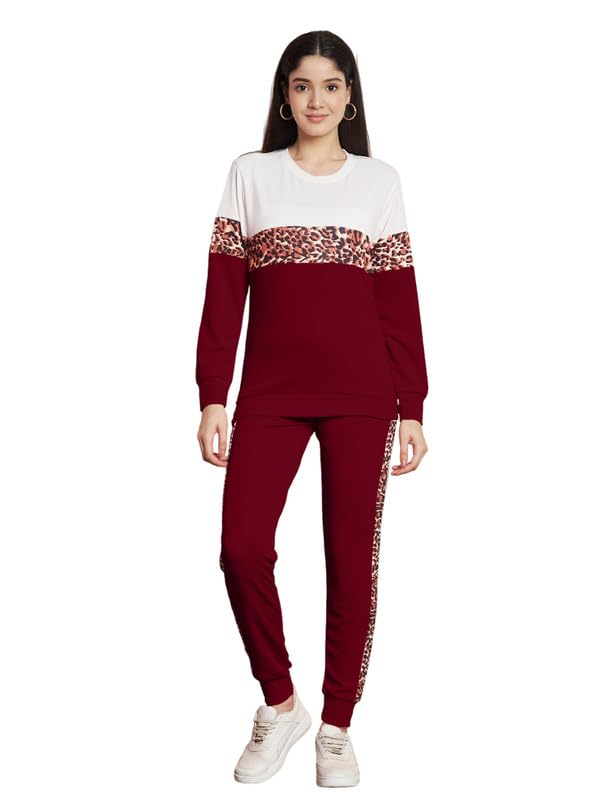 Image of DTR FASHION Polyester Blend Animal Print Taped Tracksuit | Night Wear Suit For Women