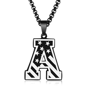 Initial American Flag Necklace for Men Women, A-Z Letter Pendant Adjustable Stainless Steel Mens Necklace, Patriotic Military Pendant Chain Jewelry Christmas Gift for Army Veteran Soldier Young