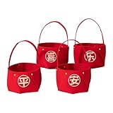 NonMiFyR 4 Piezas Cestas de Frutas año Chino Tubos Cubeta de Dulces Decoración Roja Material No Tejido Adorno Tradicional Apto para Comedor, Style E, Individual
