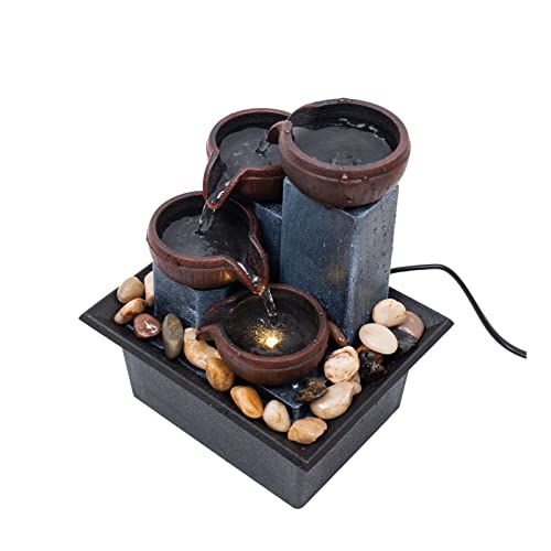 Indoor 4-Tier Relaxation Tabletop Fountain Waterfall Function，With Warm Color Led Lights And 3-Level Adjustable Water Pump For Home And Office Decoration Brown #TOP12