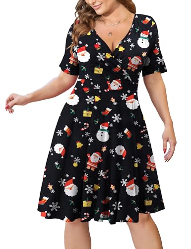 Image of Ahlaray Plus Size Faux Wrap Dress for Curvy Women with Pockets | Flattering faux wrap V-neck with soft stretch fabric and pockets for work, weddings and everyday comfort.