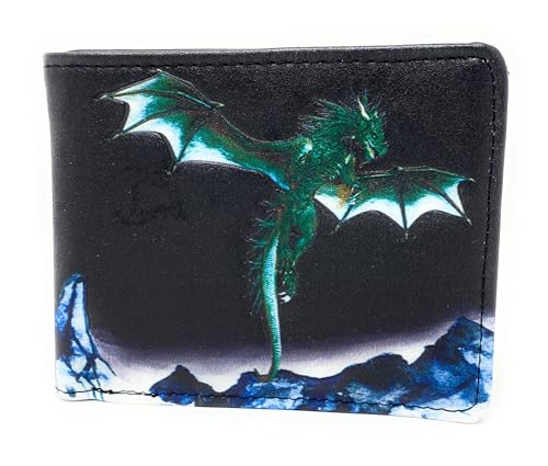 Shag Wear Medieval Dragon Men's and Teen Boy's Billfold Wallet Vegan Faux Leather Black