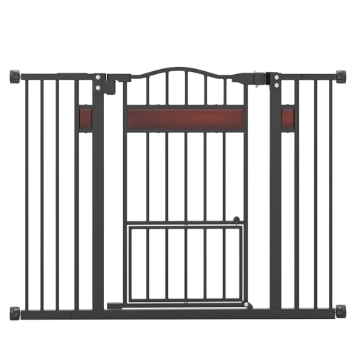 COSTWAY Cancelletto per Cani per Aperture 74-104 cm, Cancello per Cani con Porta Piccola, 2 Estensioni e Doppio Blocco, Cancelletto in Metallo da Interno per Cucina, Scale e Soggiorno (Nero)