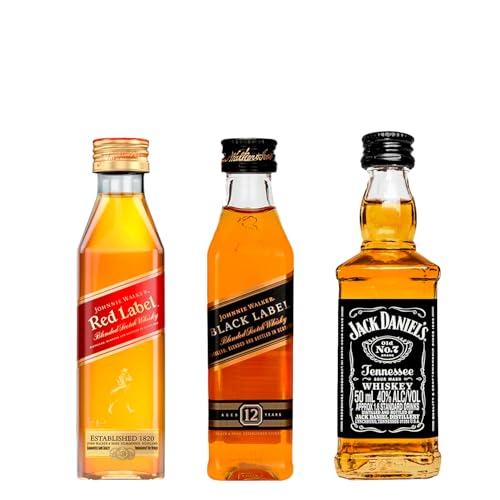 Kit Miniaturas de Whiskies Clássicos Johnnie Walker Red Label, Black Label e Jack Daniel's