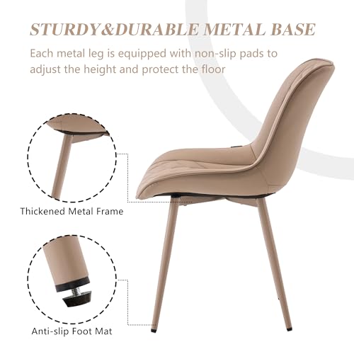Image of YOUNIKE Dining Chairs Set of 2 Kitchen & Dining Room Chairs Modern Khaki | Faux leather waterproof, comfortable accent side chairs with upholstered back and metal legs, easy to clean assemble; 300lb