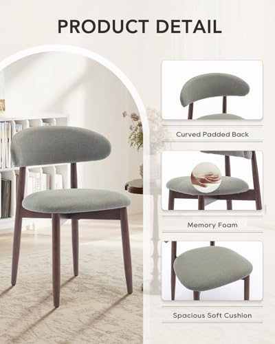 Image of Dining Room Chairs Set of 6, Upholstered Farmhouse Dining Chairs, Modern Fabric Kitchen Chairs with Solid Wood Leg,Green