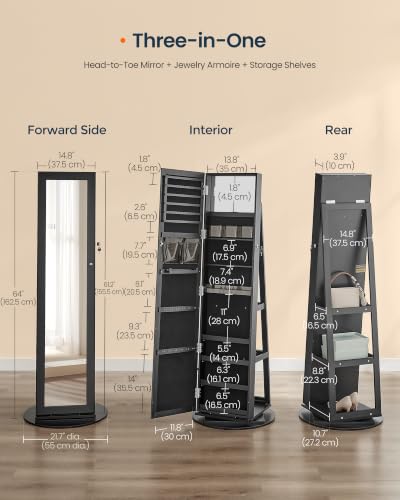 Image of SONGMICS HOME Standing Jewelry Cabinet, Full Length Mirror with Storage