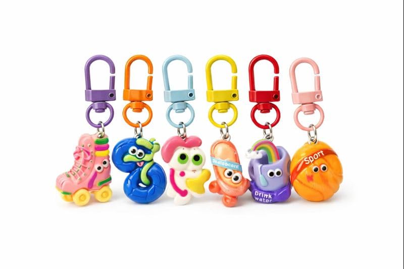 Sevimli Anahtarlık ve Çanta Aksesuarı Seti – 6’lı Renkli Kawaii Figürlü Klipsli Anahtarlık (fastfood