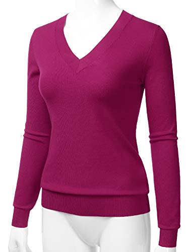 Image of LALABEE Women's V-Neck Long Sleeve Soft Stretch Pullover Knit Top Sweater (S~XXL)