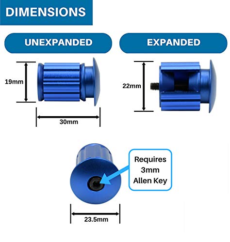 Domain Cycling Aluminum Bike Handlebar Bar End Plugs, Expanding Adjustable Locking Caps, Road Bicycle Grip Mountain BMX MTB Fixie (Blue) - Thumbnail 2