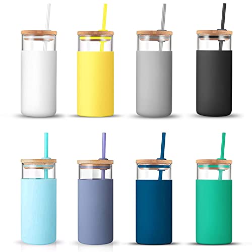 Exclusive Discount 80% Offer tronco 20oz Glass Tumbler Glass Water Bottle Straw Silicone Protective Sleeve Bamboo Lid - BPA Free (Multi-colored/8-Pack)