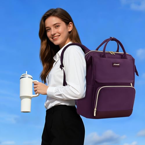 Image of LOVEVOOK Laptop Backpack for Women with Giant Tumbler Holder Pocket, 15.6 inch Travel Work Bag Purse for Nurse Teacher, Waterproof Casual Daypack Bookbag for College Business