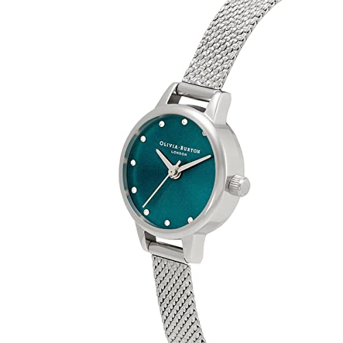 Image of Olivia Burton Classics Qtz Basic Navy Sunray & Stone Round Dial Women's Watch|Stainless Steel Material|Silver Color Band - OB16MN13
