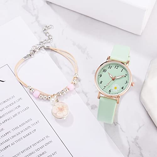 Reloj para niña Relojes para Mujer Conjunto de Pulsera Reloj Reloj de Pulsera de Cuarzo de Cuero Casual Reloj Regalos Relojes para niñas (Color : Pink)